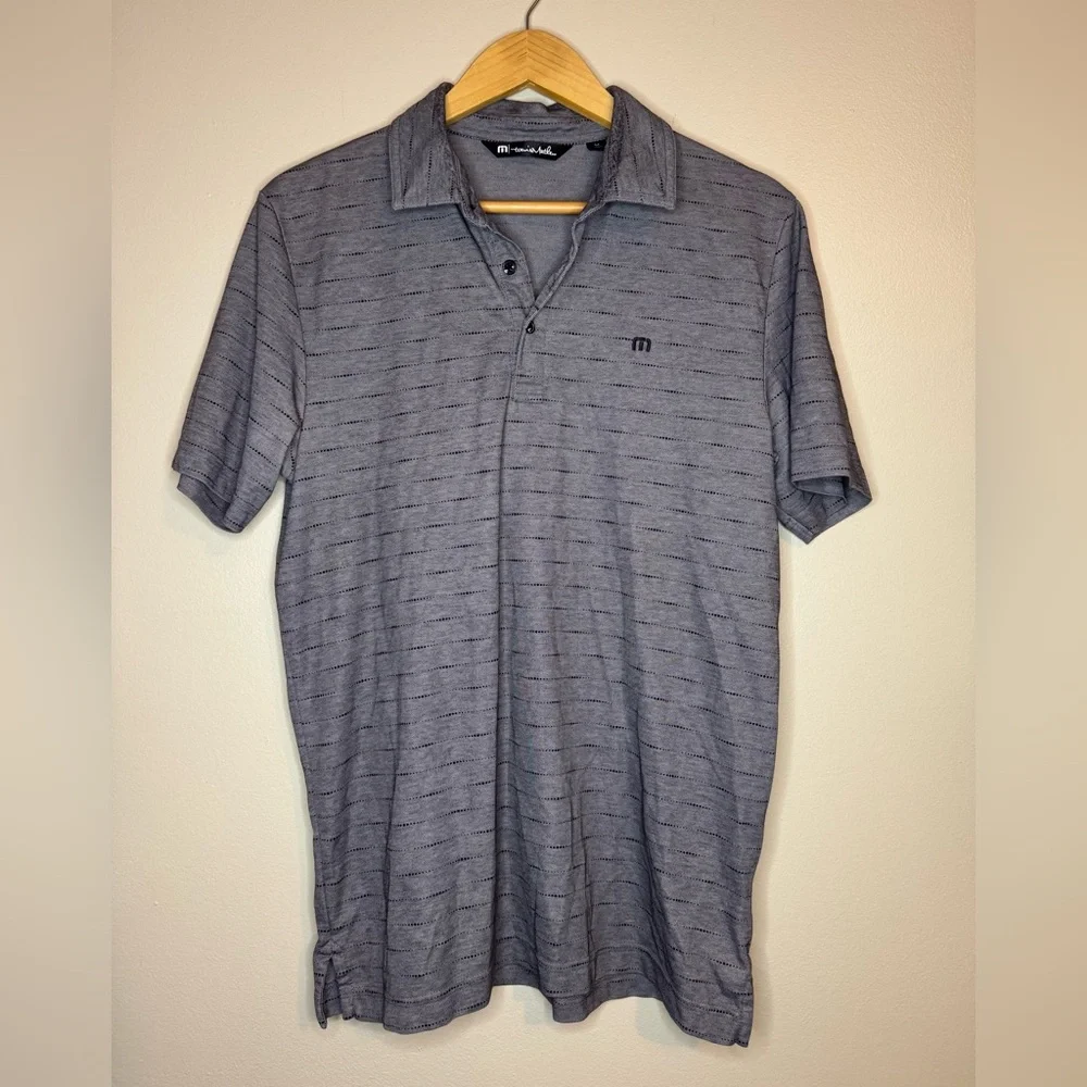 TravisMathew‎ Gray Striped Golf Polo Shirt Men's Medium